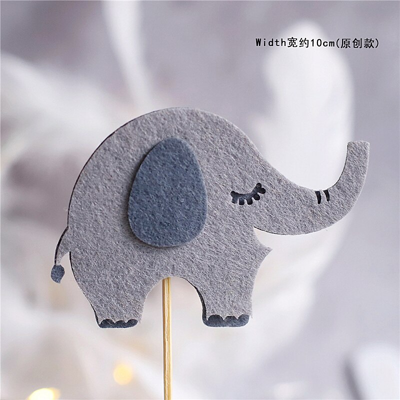 Voelde Dieren Aap Leeuw Giraffe Uil Cake Topper Voor Verjaardagsfeestje Decoraties Bakken Levert Baby Shower Kid Liefde: 2pc felt elephant