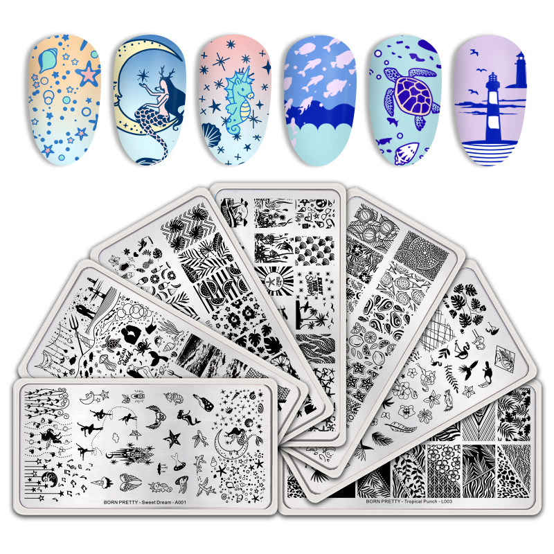 Geboren Pretty Sea World Patroon Rvs Nail Art Stamping Plates Stempel Template Nail Art Diy Afbeelding Afdrukken Gereedschap