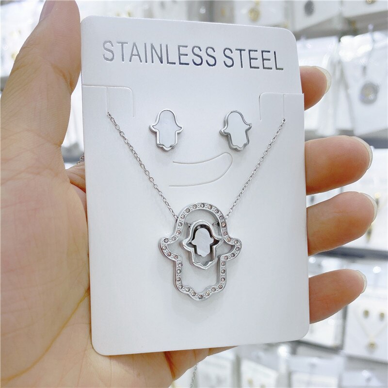 Top hamsa hånd tyrkiet onde øje kæde halskæde smykker naturlig skal rhinestone palm halskæde til kvinder: Sølv