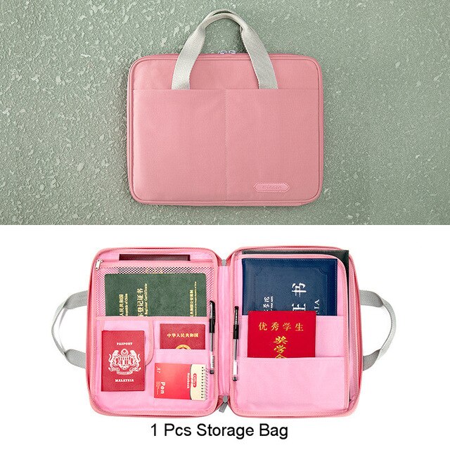 Multi-functional A4 Document Bags Filing Pouch Portable Waterproof Oxford Cloth Organized Tote For Notebooks Pens Computer Stuff: D Pink