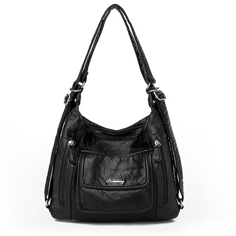 Bolso de hombro grande para mujer, bolsa de viaje de lujo, de piel suave, de 2 capas, multifunción: black-1