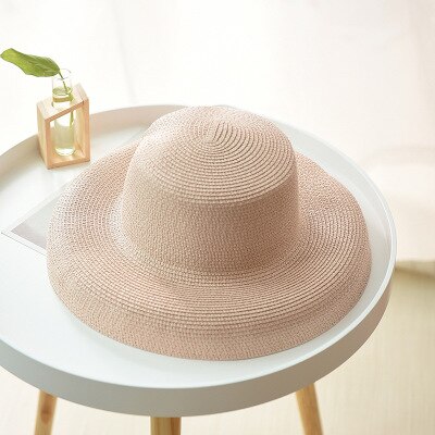 Ploermin zomer strohoed voor dames, lady hepburn hoed, brede rand, slappe strand zonnehoed voor dames: Roze