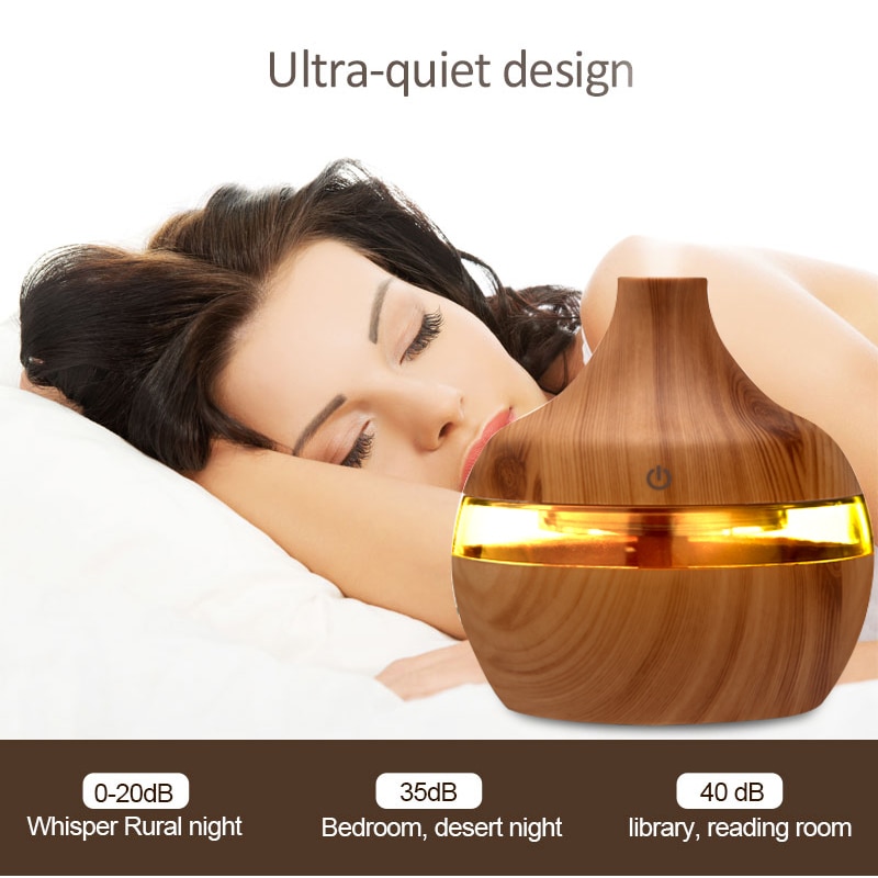 300Ml Usb Elektrische Aroma Air Diffuser Hout Ultrasone Luchtbevochtiger Essentiële Olie Aromatherapie Cool Mist Maker Voor Thuis Auto