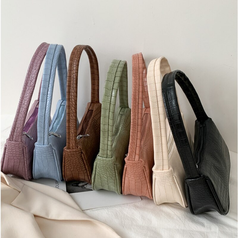 Soft PU Leather Crocodile Pattern Women Underarm Bag Vintage Casual Ladies Small Shoulder Bag Female Tote Purse Handbags