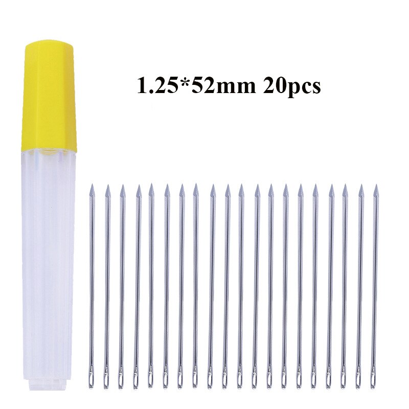 Aguja de acero inoxidable para coser cuero, herramientas de costura a mano, 4,4/5,2/5,8/7,0 cm, 20 Uds.: 52mm 20pcs