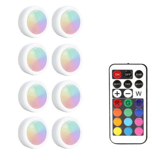 LED Under Cabinet Light RGB 12 Colors Touch Dimmable Night Puck Lamp Stair Hallway Kitchen Cupboard Wardrobe Wireless: 8 Lamps 1 Controller