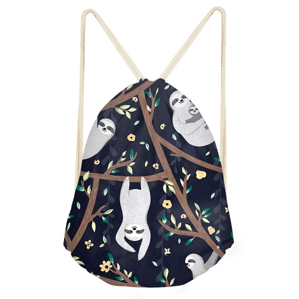 Haoyun schattige boom luiaard geschilderde trekkoord tassen voor vrouwen meisjes linnen trekkoord rugzak rugzak reis opbergzak druppelaar