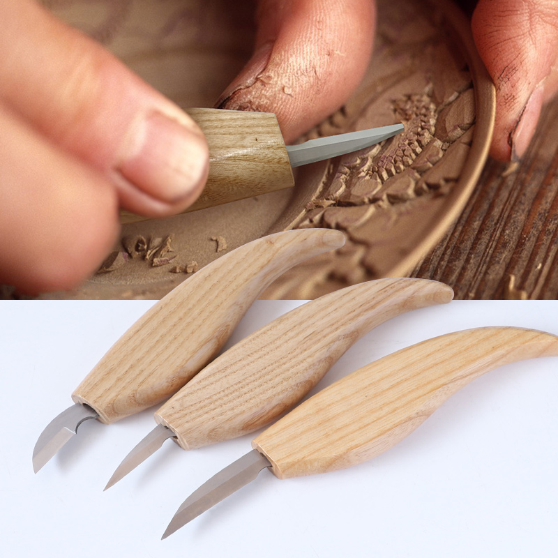Wood Carving Kit CR-V Trimming Knife Chip Wood Carving Knife Basswood Carving Blocks Wood Carving Tools Set for Bowl Woodwork