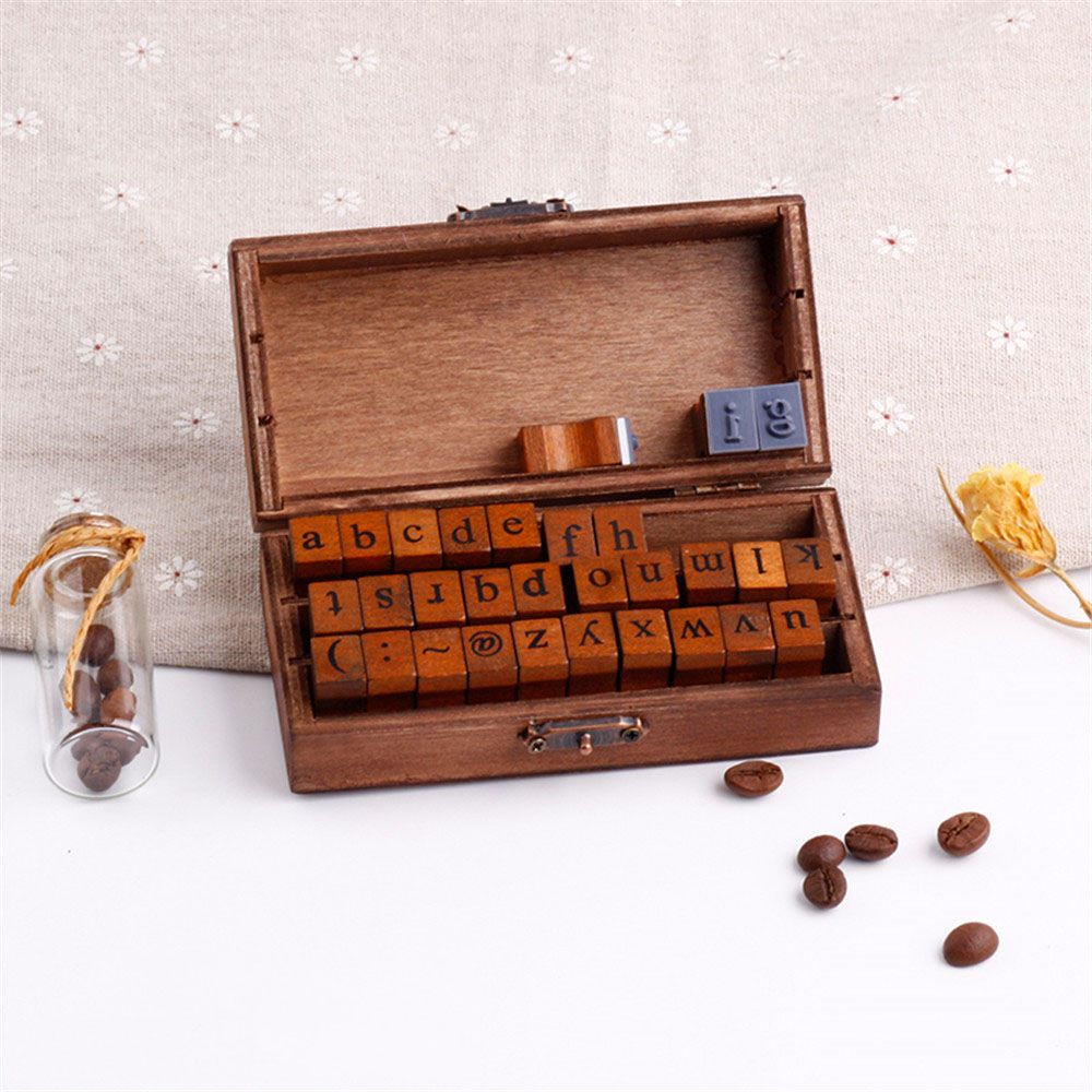 30pcs Retro Alphabet Letter Uppercase Lowercase Wooden Rubber Stamp Set Craft Stamps for Scrapbooking Office School Stationery