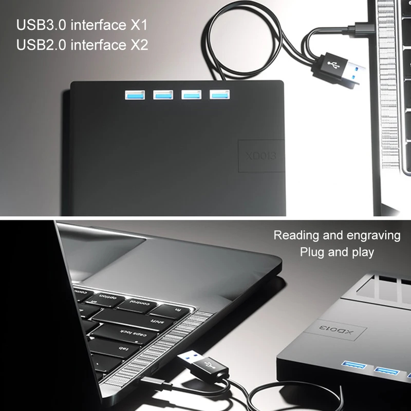 Gravador de dvd/cd externo usb 3.0 tipo -c 7- em -1 , unidade óptica móvel multifuncional, plug and play para todos os computadores.
