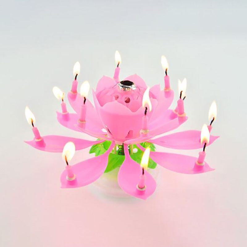 1pc smukke blomster lotusblomstlys fødselsdagsfest kage musik gnistre kage topper roterende lys dekoration