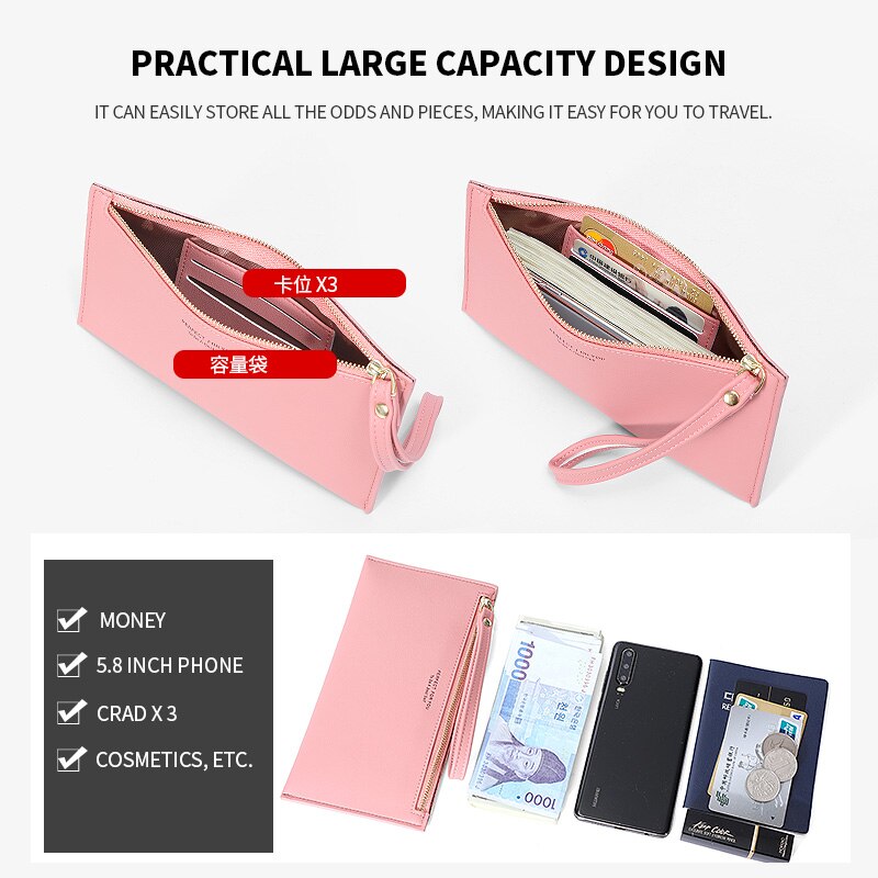 Colorful Wristband Women Long Wallet Simple Female Wallets Clutch Lady Purse Zipper Phone Pocket Card Holder Ladies Carteras