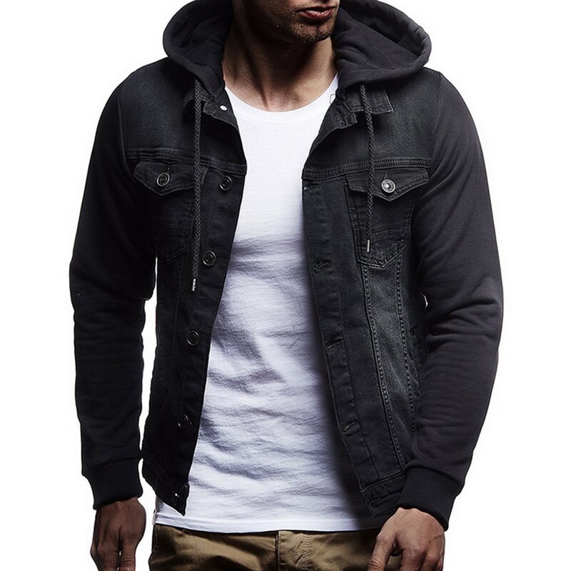 Mjartoria denim jack heren met capuchon sportkleding buiten casual jeans jassen hoodies cowboy herenjas jas pasvorm: Zwart / Xxxl
