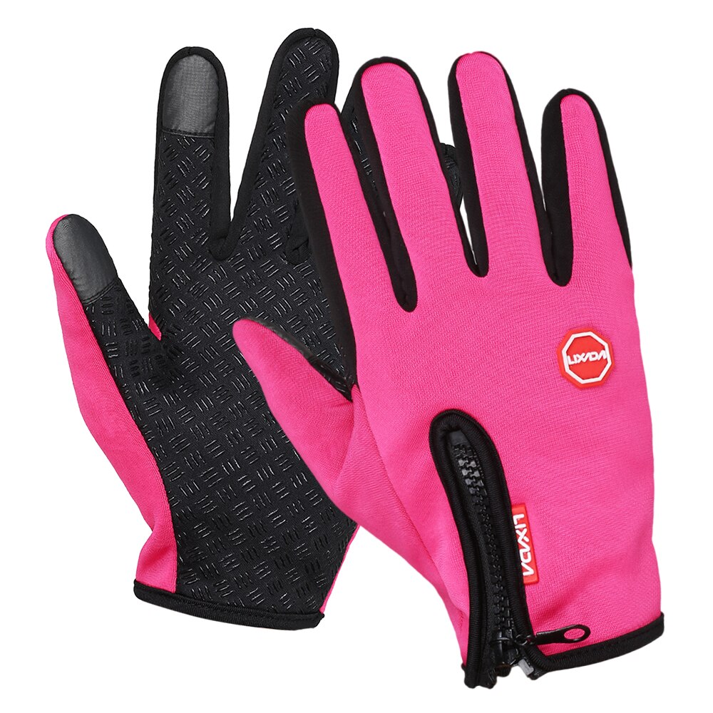 Lixada Outdoor Sport Wandelen Winter Fiets Fietsen Handschoenen Voor Mannen Vrouwen Windstopper Kunstleder Zachte Warme Handschoenen: Rose red / M