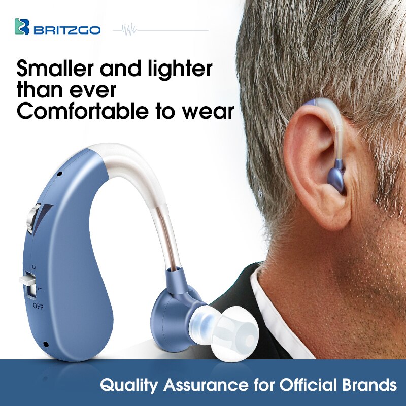 Britzgo-audífono Digital para sordos, amplificador de sonido invisible inalámbrico, recargable por USB, con reducción de ruido, BHA-1204: Blue
