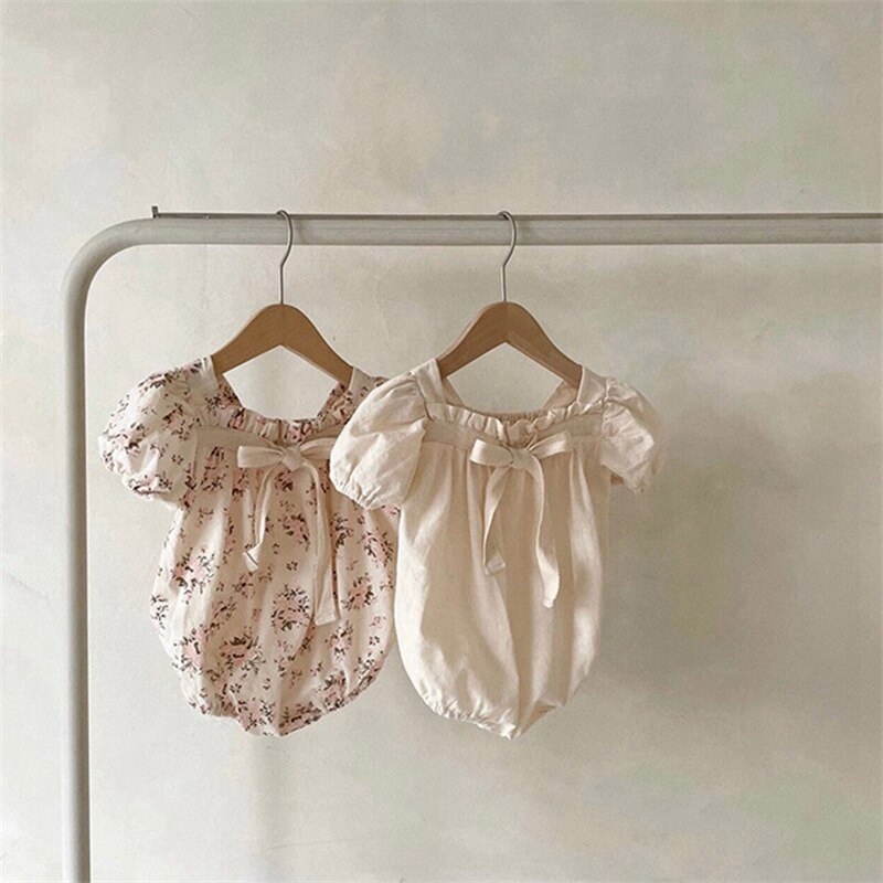 Pelele de verano para bebé y niña, monos de princesa con lazo Floral sólido dulce para recién nacido, ropa de algodón de manga corta para niños