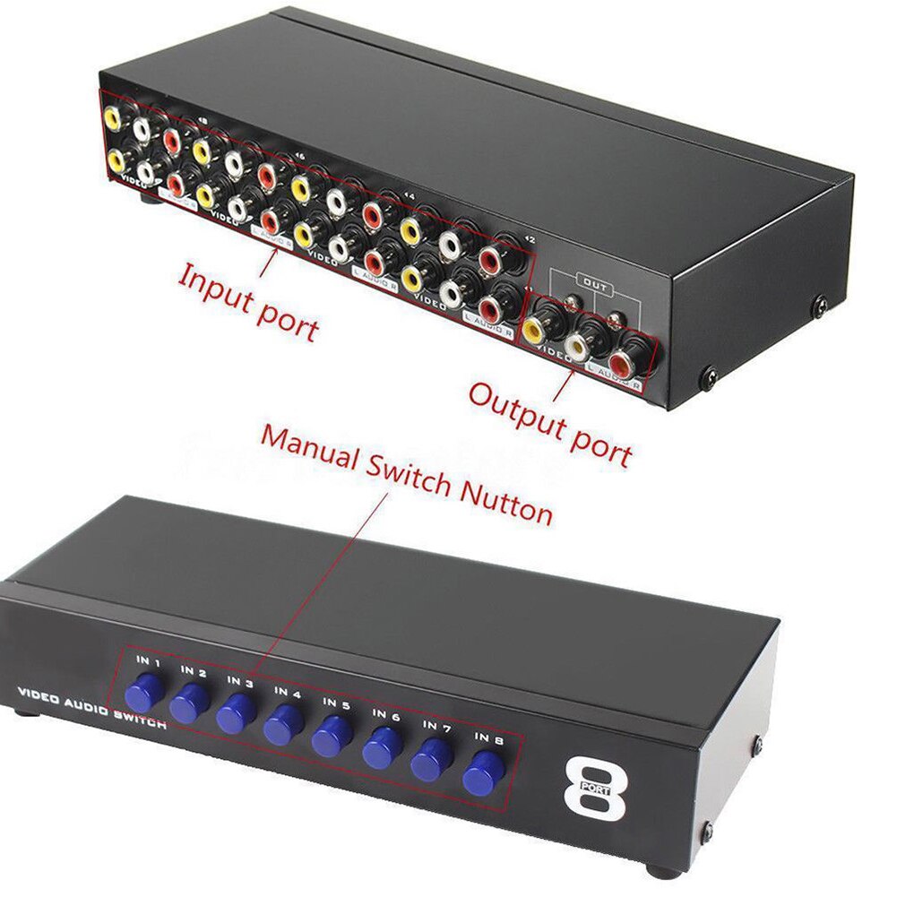 8 In 1 Video Audio Signaal Composiet Selector Metalen Accessoire Av Switch Box Professionele Breng Switcher Versterker Splitter