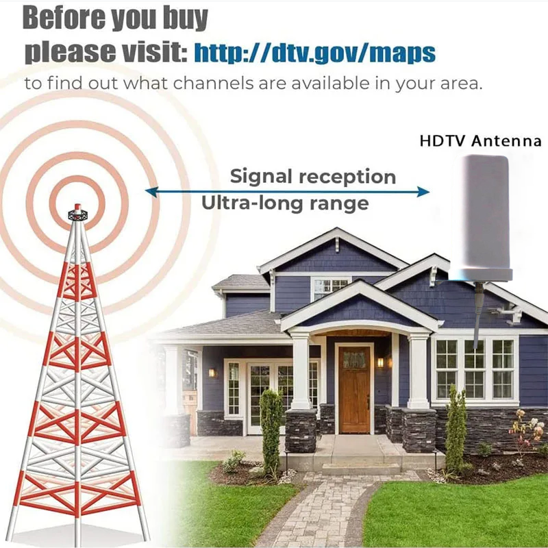 Outdoor Indoor Strong Signal TV Digital Uhf Vhf Amplified Antenna Dvtb2 Hdtv TNT Powerful 4k 1000 Channel Free