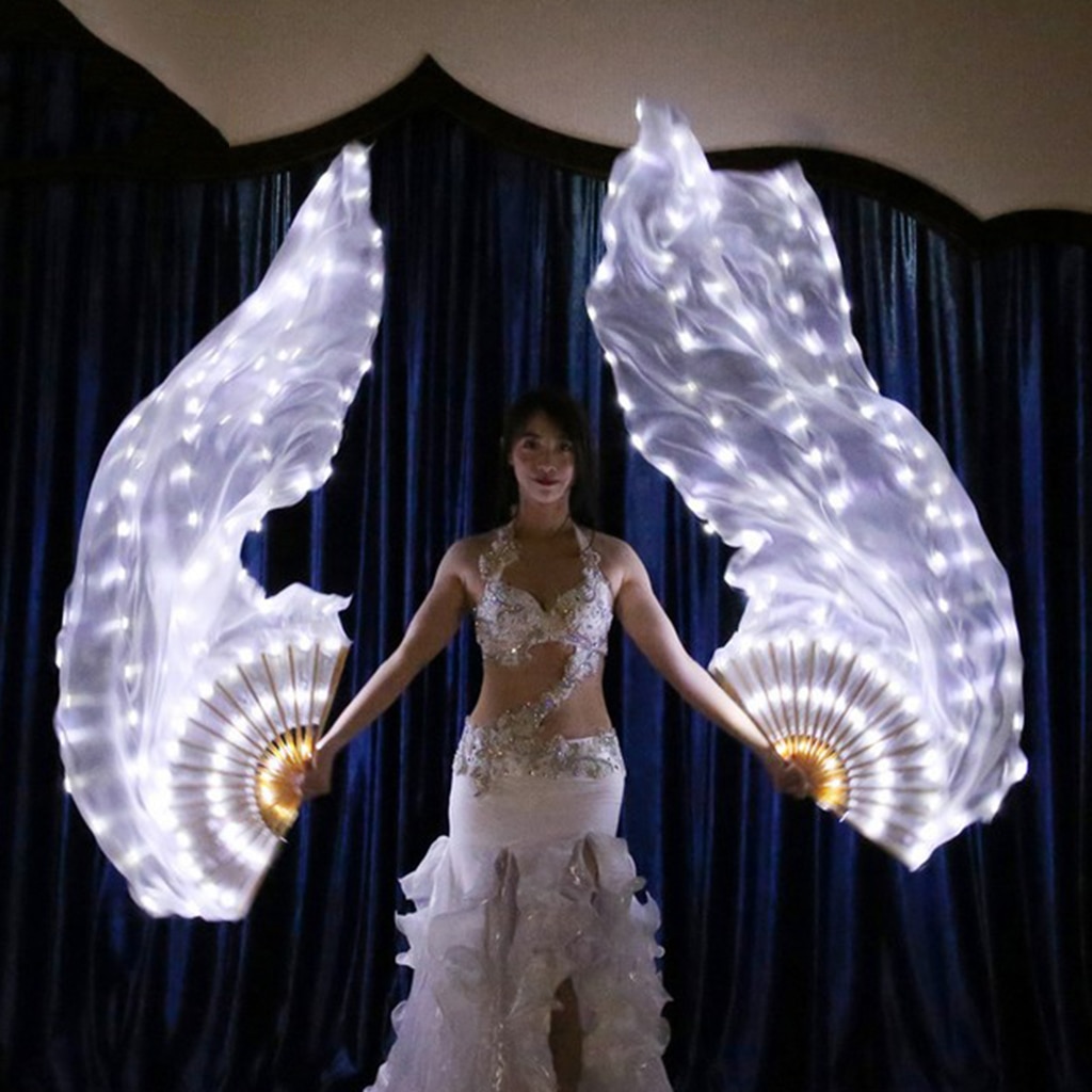 180cm blanc soie ventilateur Long voile danse ventilateur danse du ventre ventilateur LED voiles pour droite