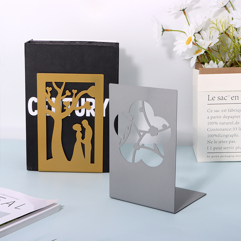 Uitgeholde metalen boekensteunen Zandloperontwerp Metalen boekensteunen voor thuiskantoor Decoratieve boekenstoppers Boekenhouders