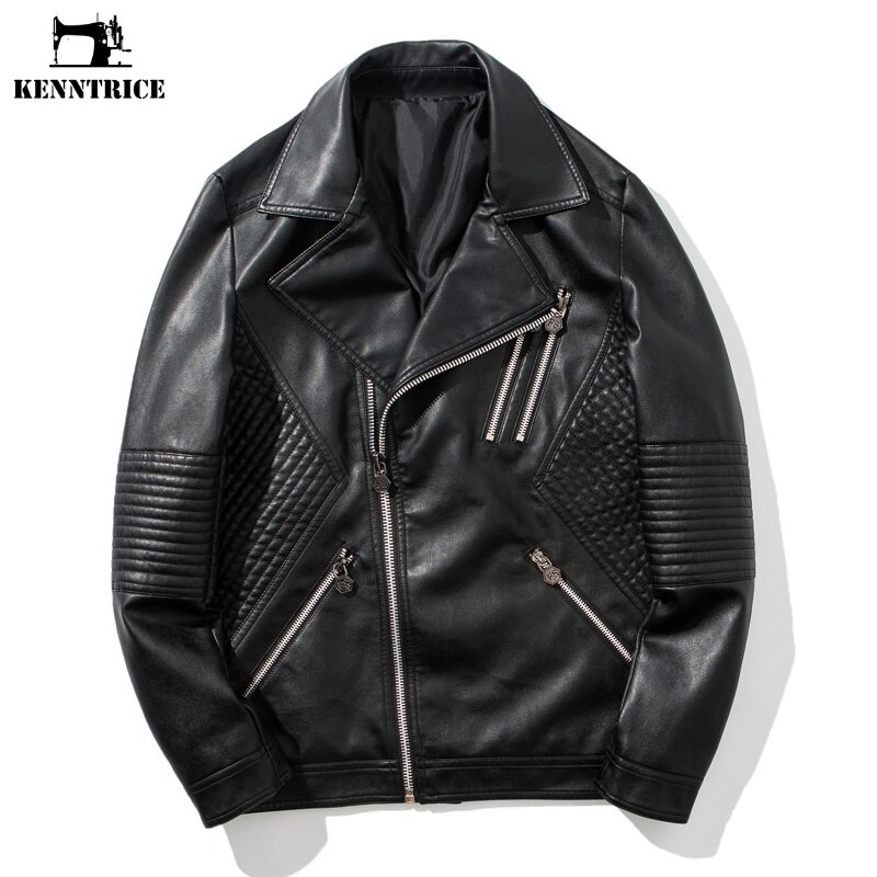 KENNTRICE chaqueta de cuero acolchada negra para motorista, chaquetas de cuero de invierno para hombre, chaquetas masculinas de Hip Hop Punk con doble cremallera