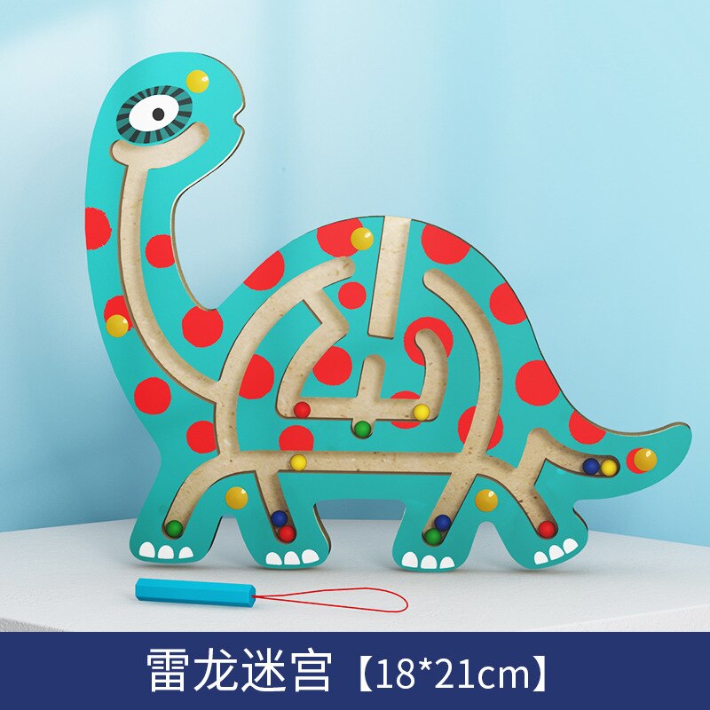 Wooden Maze Toy - Cartoon Animal Magnetic Pen Track - Early Education Learning: MWZ Brontosaurus