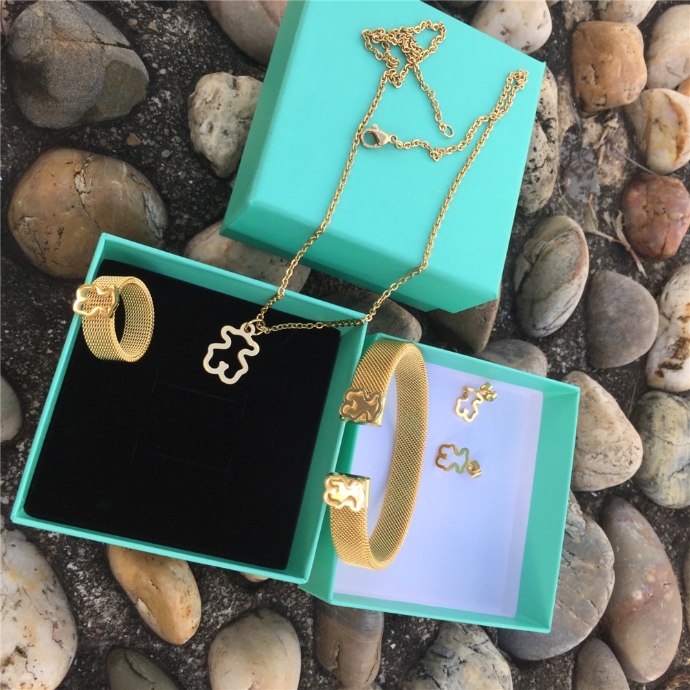 Anillo Oso de collares, pulseras y pendientes de oro de acero inoxidable de color oso anillos muchos puede seleccionar superior de