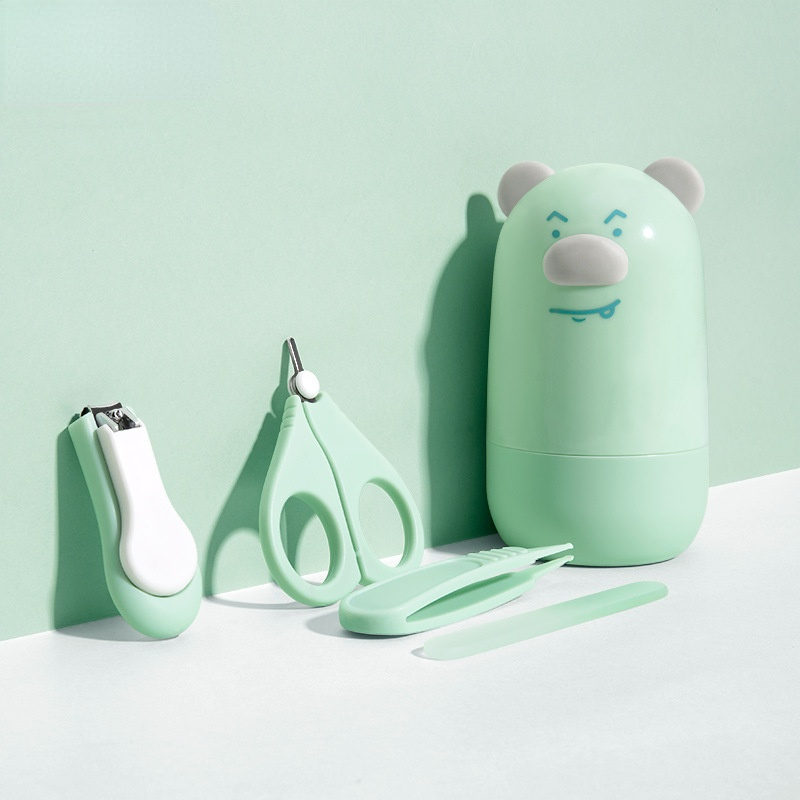 4 pz/set del fumetto infantile tagliaunghie vestito neonati speciale anti-ritaglio tagliaunghie portatile bambino articoli scatola di immagazzinaggio: Slowly bear - green