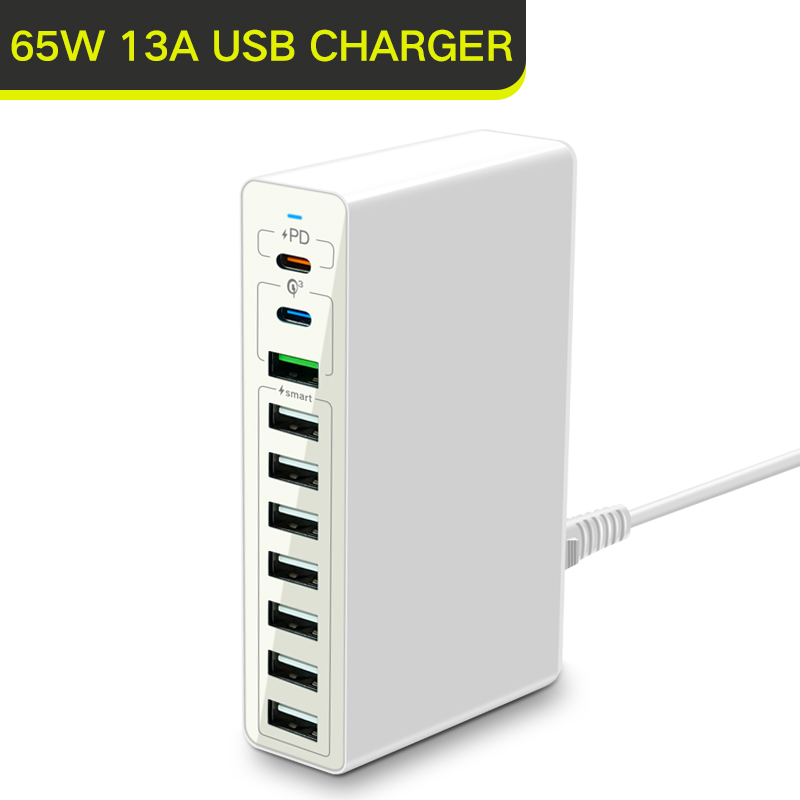 65W 10 Usb Fast Charger For Iphone 11 12 13 14 Pro Max PD Carregador Tipo C Cargador Turbo 60w 50w 40w Mobile Phones Accessories: WHITE / CH