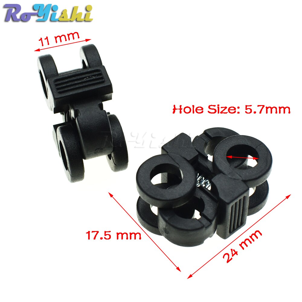 2 hull 5.7mm skolisser plastspenner snorlåser vippestopper svart