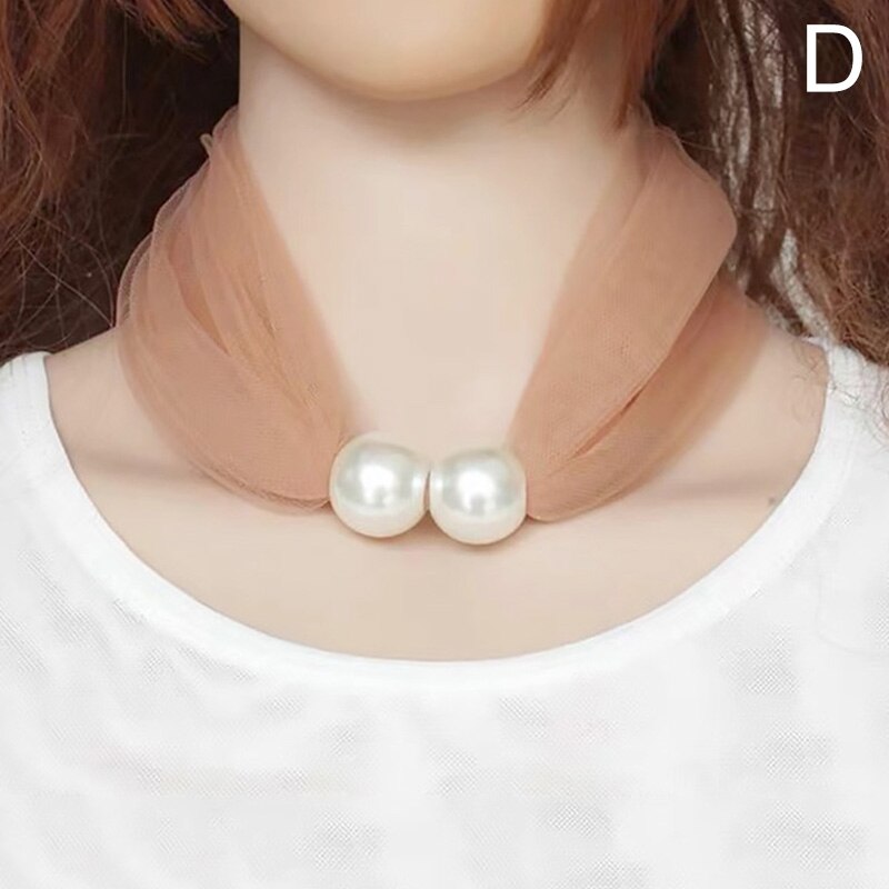 Lace Pearls Ring Scarf Ladies Korean Style Simple Mother's Day Pure Color Temperament 80*70CM Soft Spring Summer Scarf: D