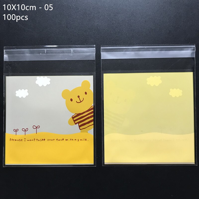 100pcs/lot 10*10cm Plastic Bags Animal Cookie&amp;Candy Bag Self-Adhesive For Wedding Birthday Party Bag Biscuit Packaging Bag: 10x10cm 05