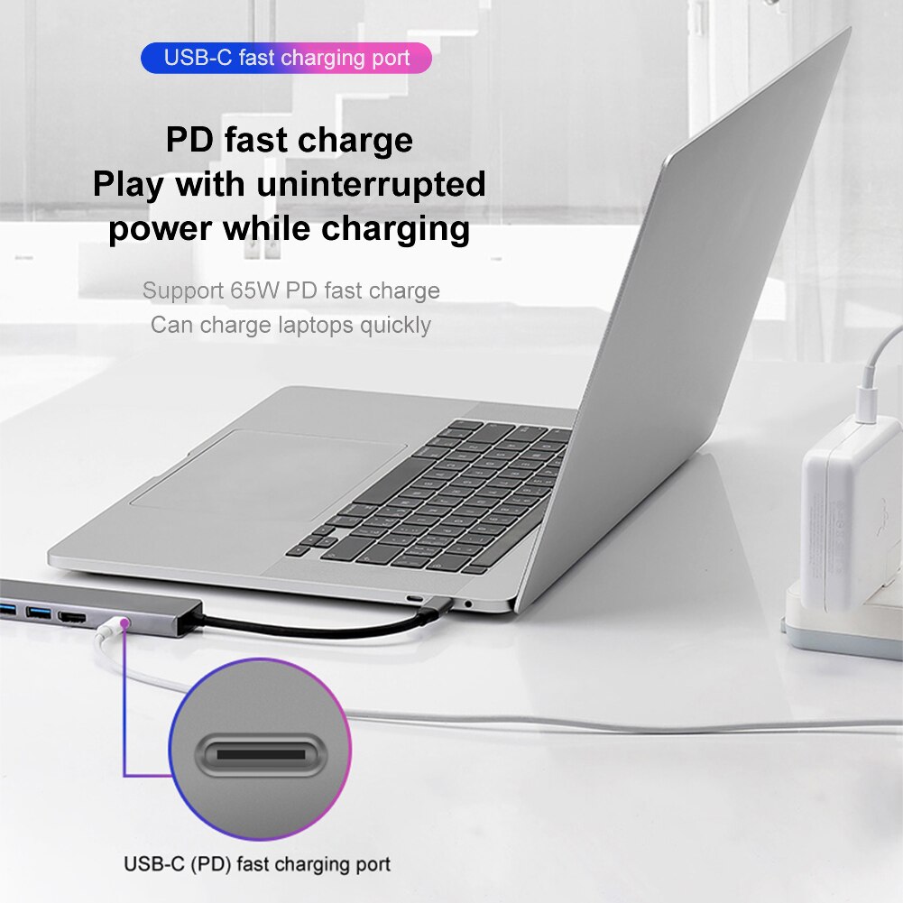 Usb C Hub 5 In 1 Usb Type C Hub Met 4K Hdmi Output Usb 3.0 2.0 RJ45 Pd opladen Meerdere Hoge Snelheid Expander Adapter