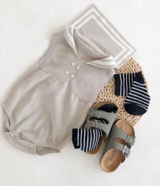 Milancel babykleding voor jongens, gebreide babykleding, hoge kraag, peuter jongens bodysuit, mouwloos, baby jumpsuit: Beigegrijs / 6-9m