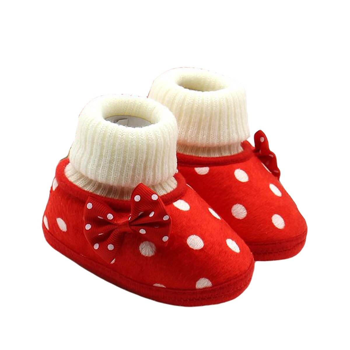 Ma & bebê 0-18m bebê recém-nascido infantil meninas botas de neve quente malha dot arco do bebê meninas sapatos de bebê outono inverno: Vermelho / 13-18 meses