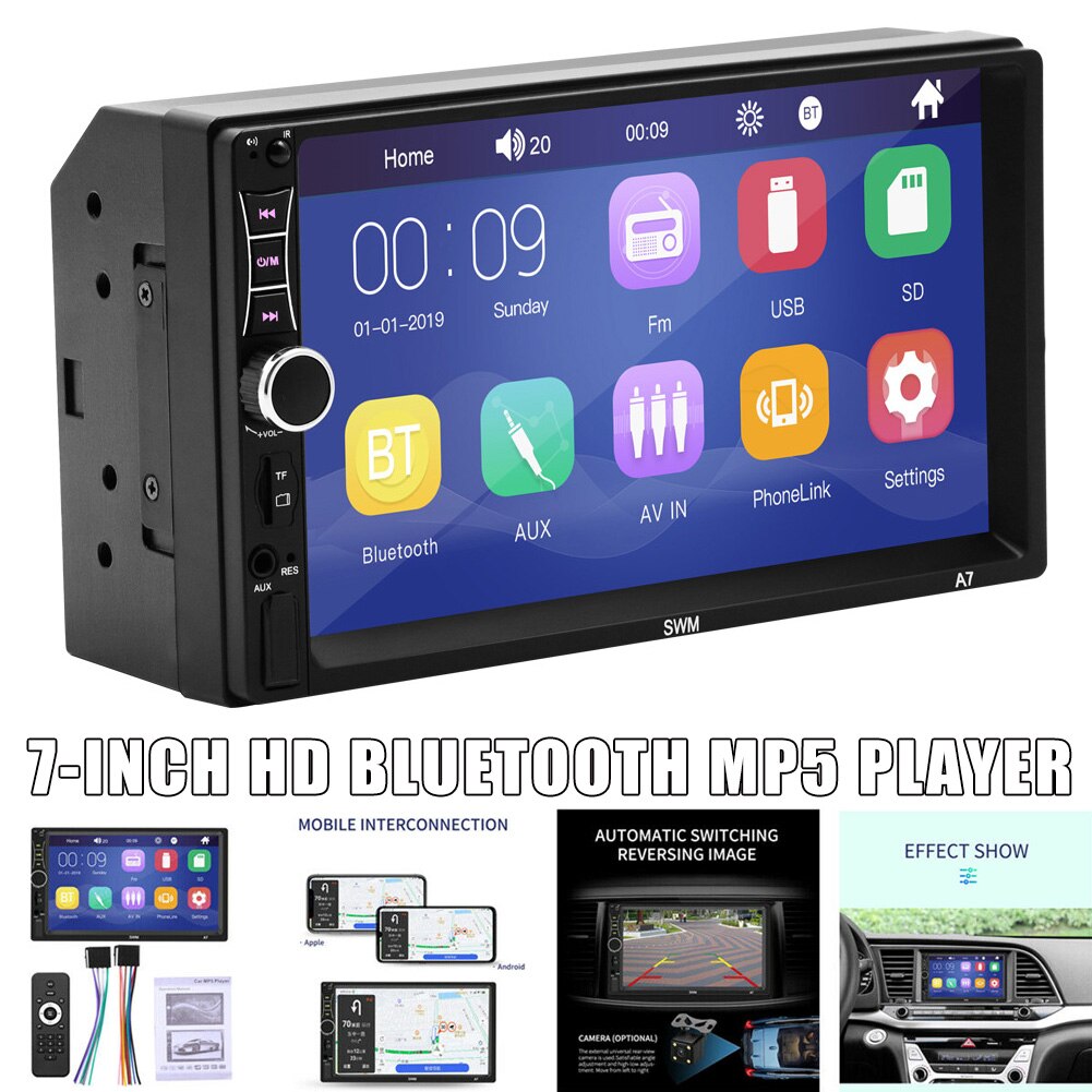 Reproductor MP5 para coche, 7 pulgadas, Bluetooth, estéreo, USB, AUX, FM, Pantalla remota táctil, Radio de Control DU55