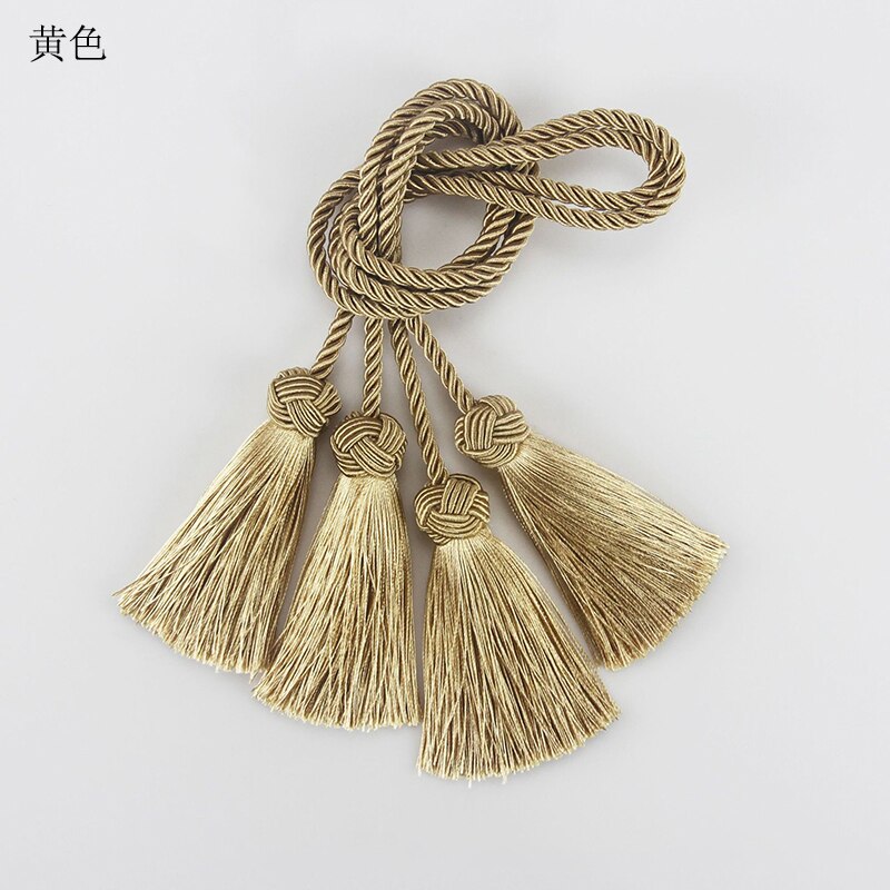 Accesorios de cortina con borlas para decoración del hogar, cuerda de soporte de hebilla de cortina, tejido hecho a mano, 1 par: YELLOW