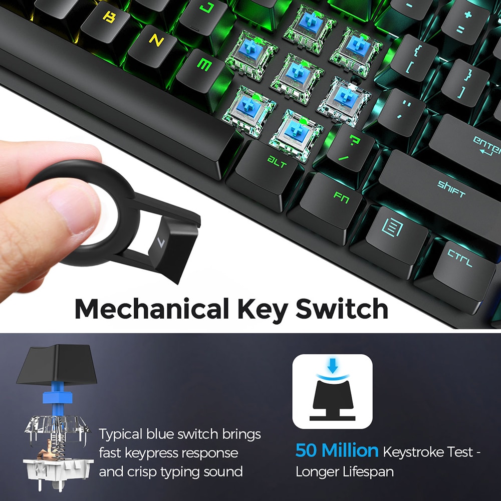 PICTEK PC248 Gaming Mechanical Keyboards Blue Switch Wired Keyboard ...