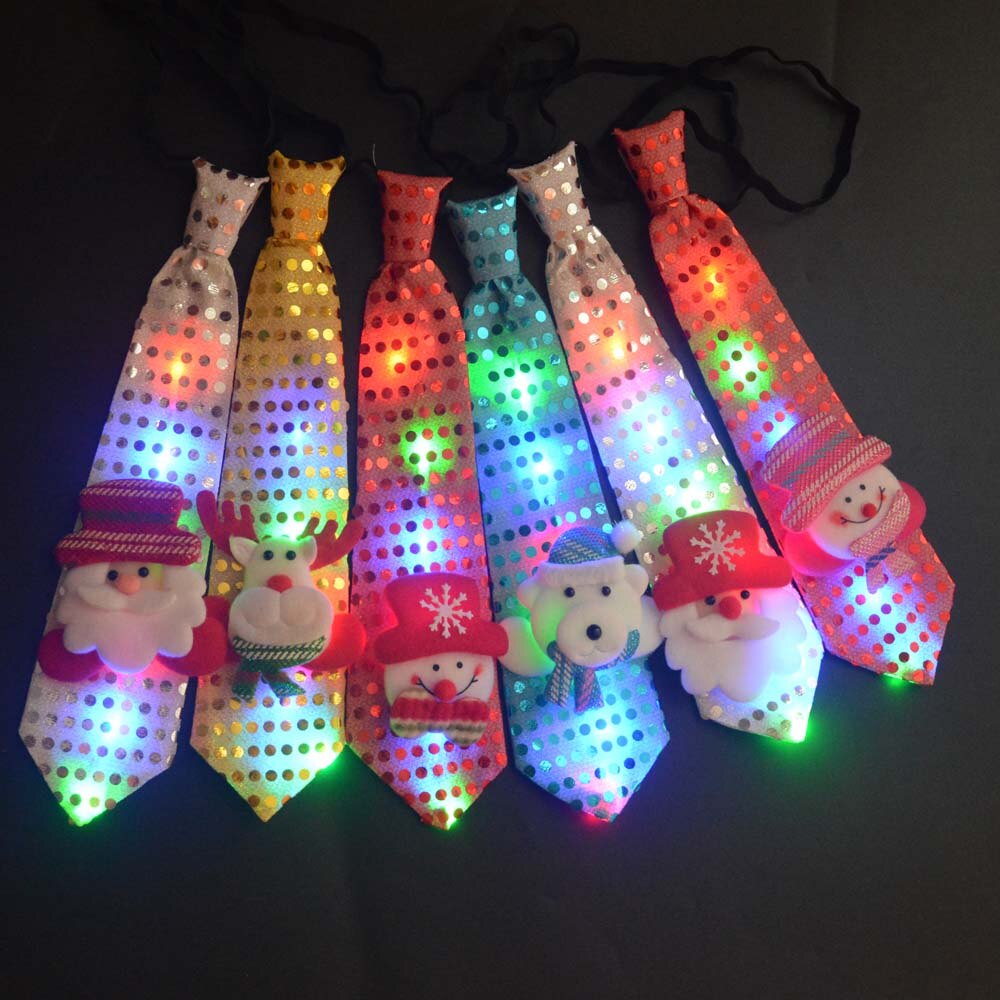 Led blinkande glödande julslips träd nyhet slips röd jultomte snögubbe jultomte älg halsslips för festival