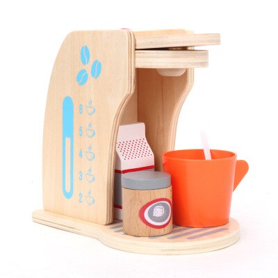 Børn træ foregiver leg sæt simulation brødrister brød maker kaffemaskine kit spil træ mixer køkken rolle legetøj børn: Kaffe-gul