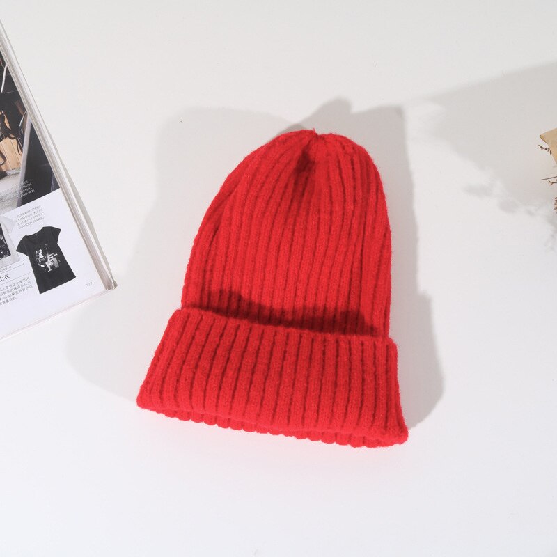 Mltbb Wol Winter Hoeden Voor Vrouwen Solid Candy Kleur Breien Mutsen Hoed Vrouwelijke Zachte Kpop Stijl Skullcap Meisjes Bonnet gorro: red