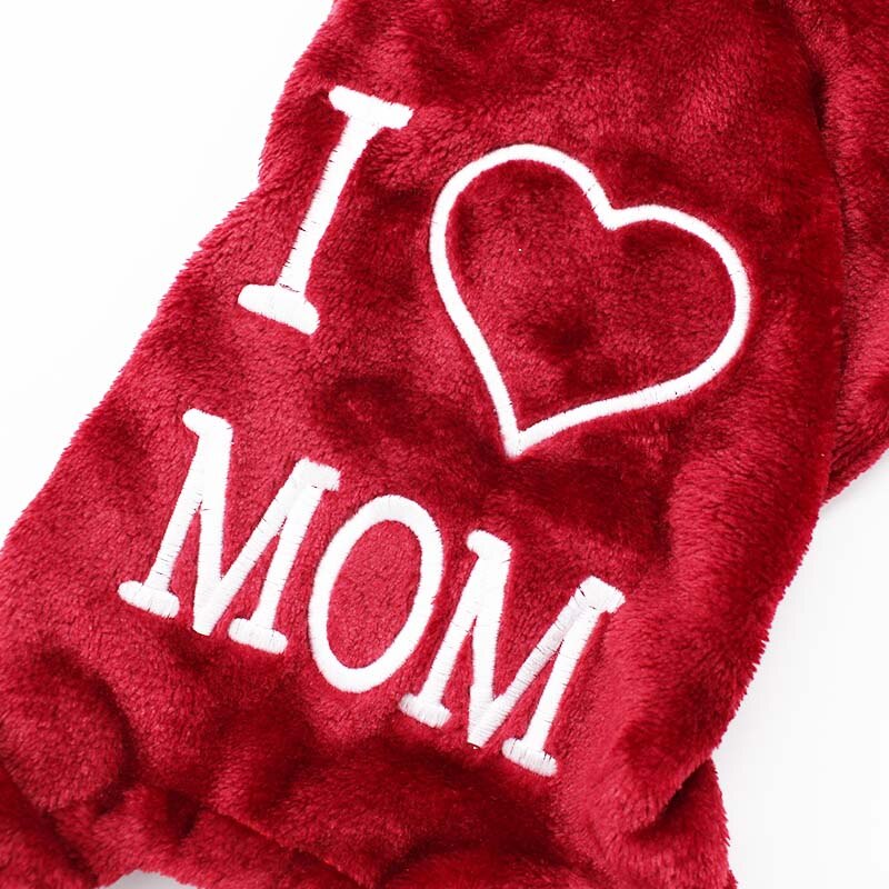 Hond Kleren Flanel Hooded Jumpsuits & Rompertjes I LOVE MOM Woorden Kostuums Warme Zachte Herfst Winter Huisdieren Honden Benodigdheden 10E