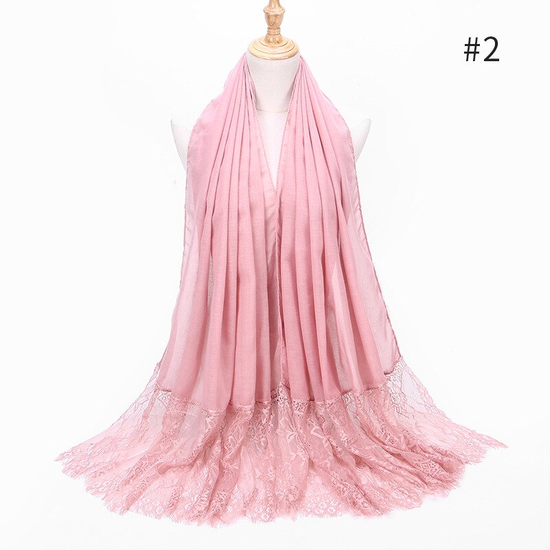 Two Sides Floral Lace Hijabs Viscose Head Scarves Muslim Womens Plain Maxi Muffler Cotton Arab Shawl Tudung Turban 1PC: 2 pink