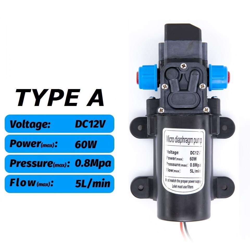 DC 12V 60W 5L/min Agricultural Electric Water Pump Black Micro High Pressure Diaphragm Pump Water Sprayer Car Wash: TYPE A