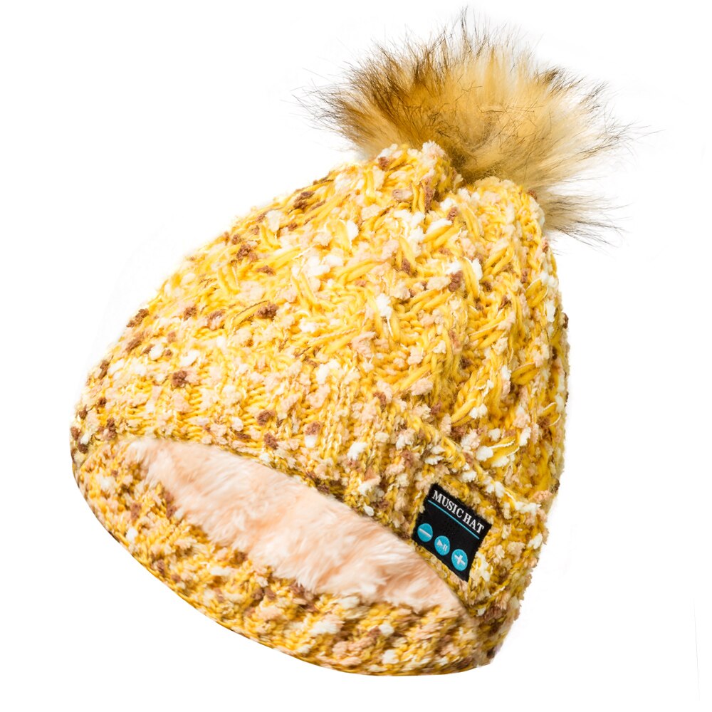 Bluetooth-Compatibel 4.2 Beanie Hoed Pom Pom Winter Knit Muziek Hoed Cap Draadloze Hoofdtelefoon Hoed Verjaardag Kerstcadeaus: YELLOW