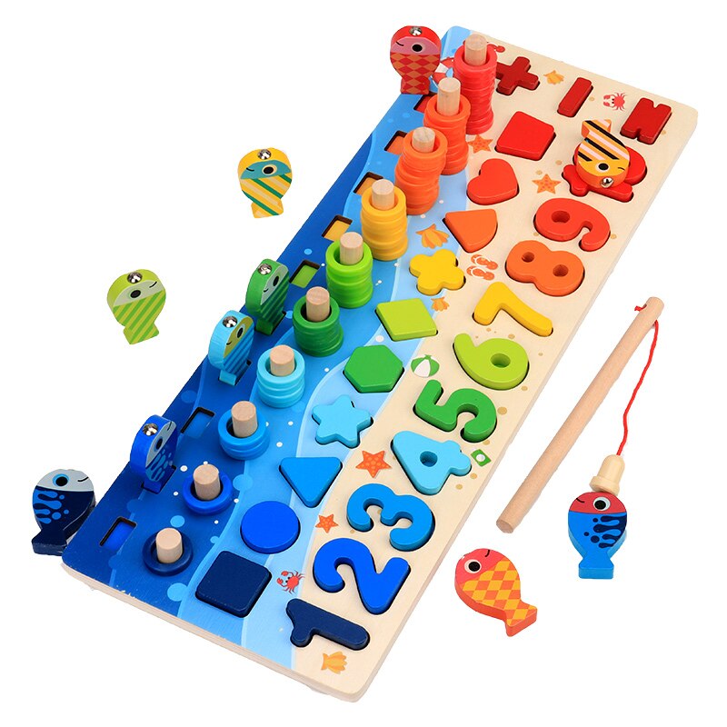 Montessori Educational Wooden Toys For kids Board Math Fishing Count Numbers Matching Digital Shape Match Early Education Toy: No box