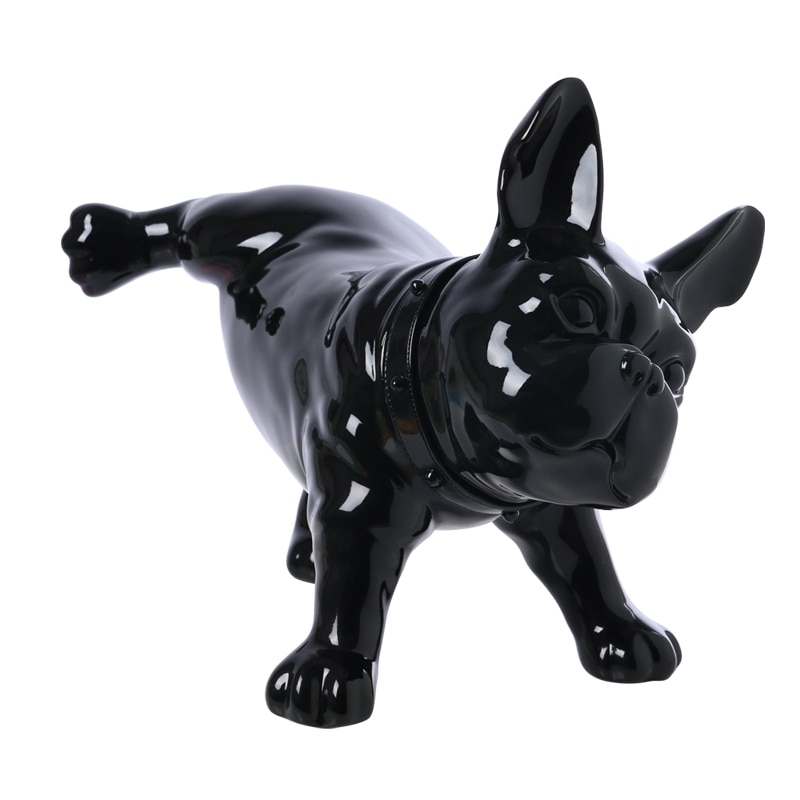 Sort plast fransk bulldog hund mannequin med drejet hoved til display  d50