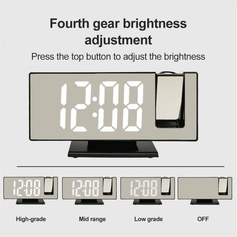 LED Mirror Alarm Clock Table Digital Ceiling Projector Alarm Clock USB Wake Up FM Radio Time Projector Bedroom Bedside Clock