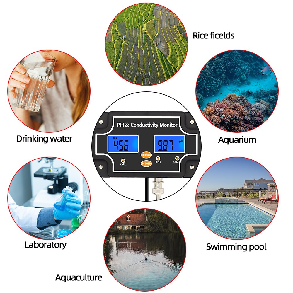 PH-2681 Ph/Ec Geleidbaarheid Monitor Ph Meter Water Quality Tester Multi Paramter Continue Monitoring Voor Aquarium Aquarium 40%