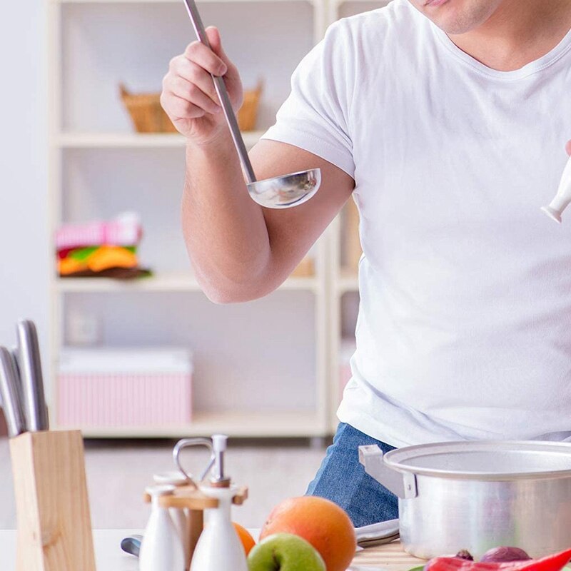 3-Piece 430 Stainless Steel Spoon Handle Spoon with Pouring Hook, Suitable for Kitchen Cooking Pots, 2 Oz